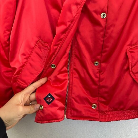 Scotch & Soda Satin Red‎ Zip Up Lined Bomber Jacket Pockets Festive Americana M - Picture 4 of 11